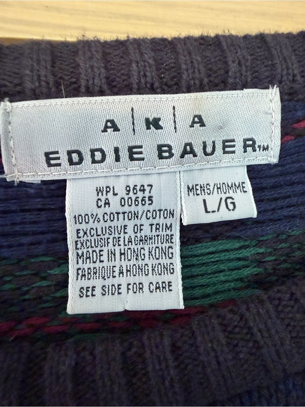 Vintage AKA Eddie Bauer Navy Crewneck Sweater Plaid Cotton / Large - Picture 7 of 11